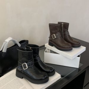 2025 Motorcycle Boots Belt Buckle Mid Calf Boots