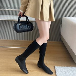 New Slim Thigh High Stretch Boots Chunky Heel Sock Boots Long Boots for Women