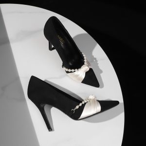 Women's Pointed Toe Slingback Bow Kitten Heel Shoes - Black Pink Khaki Light Green