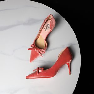 European American Style Banquet Temperament Bow Side Hollow Shallow Mouth Pointed Thin Heel High Heels Women